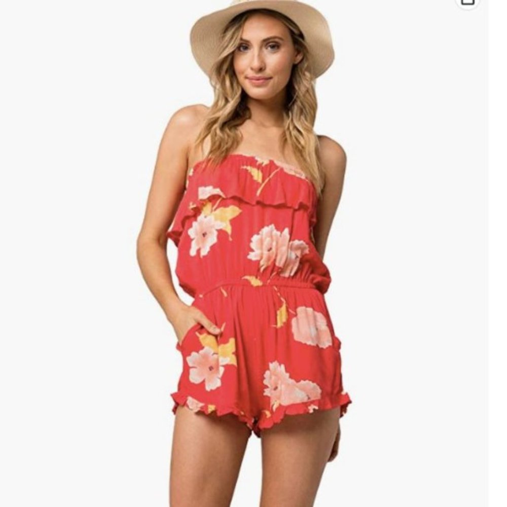 BILLABONG Strapless Pocket Flower Floral Romper Ruffles size M Medium